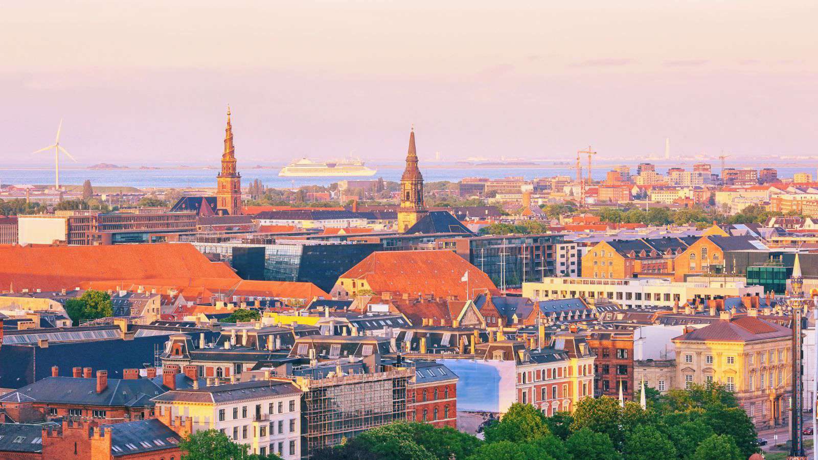 Copenhagen rooftops at sunset